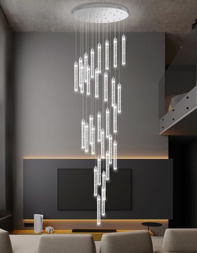 30 Light 197'' High Ceiling Chandeliers Modern Crystal Chandeliers for Entryway Long Spiral LED Dimmable Chandelier Flush Mount Ceiling Staircase Foyer Living Room Sloped ceilings Light Fixture