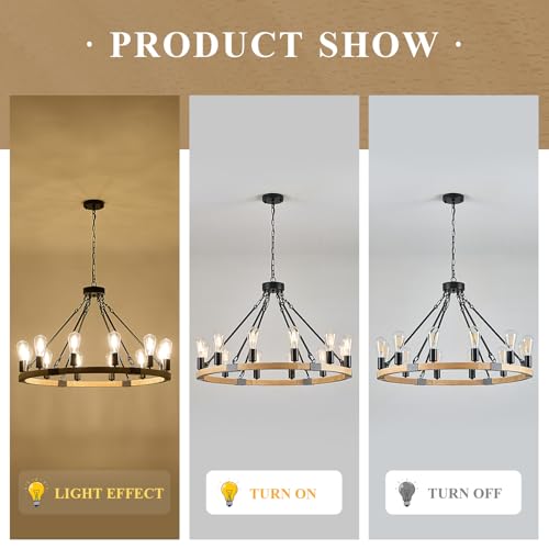 Natural Wooden Wagon Wheel Chandelier 12