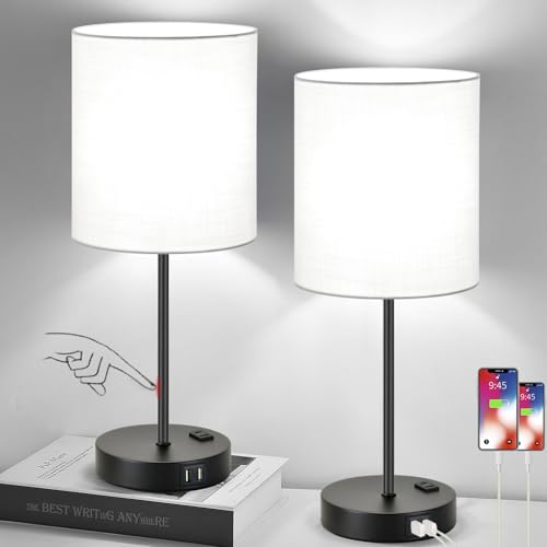 Set of 2 Touch Control Table Lamps with 2 USB & AC Outlet (2 Count)