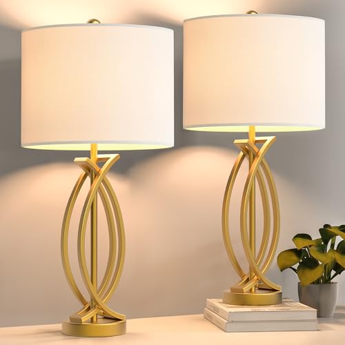 LORBAY HIGHTRY Gold Table Lamps for Bedroom Set of 2