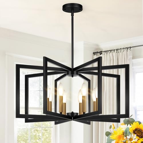 25" 61" Height Adjustable Modern Black and Gold Chandelier for Dining Room