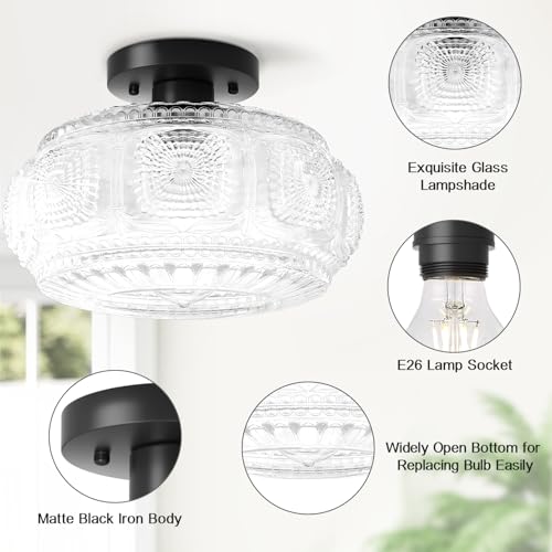 11 Inch Globe Glass Semi Flush Mount Ceiling Light Fixture
