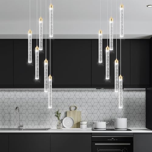 Mini Chandelier Crystal Pendant Lights for Kitchen Island Modern LED Dimmable Ceiling Handing Lighting Adjustable Flush Mount Ceiling Light for Dining Room Bedroom Foyer
