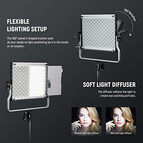 Upgraded 660 PRO II RGB LED Video Light w App Control Tripod Stand (2 Count)