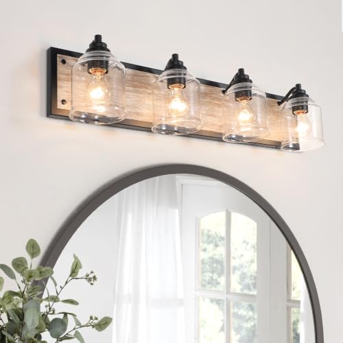 32" 4 Light Farmhouse Bathroom Vanity Light with Bubble Glass