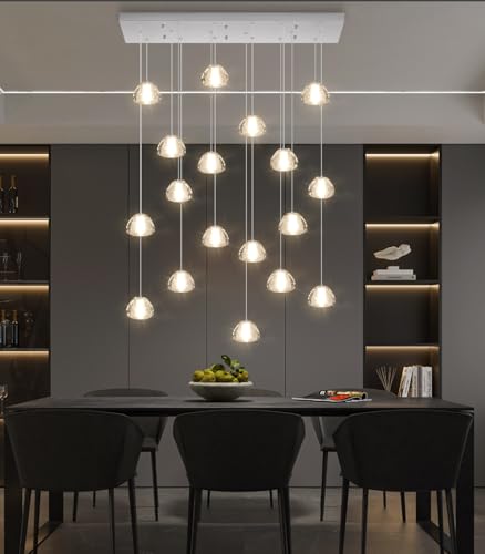 Rectangular Crystal Chandeliers for Living Room Dining Room Light LED Pendant Lights Fixtures Lighting Chandelier for Foyer Entrance Silver