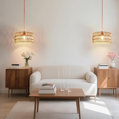 Hanging Light Boho Lamp Shades Small Lamp Shades for Table Lamps Vintage Rattan Lampshade for Hanging Lamp Wall Sconce Floor Lamp Woven LampShades for Living Room Decor Pendant Light