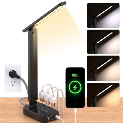 LED Desk Lamp Power Strip with 4 USB 3 Outlets