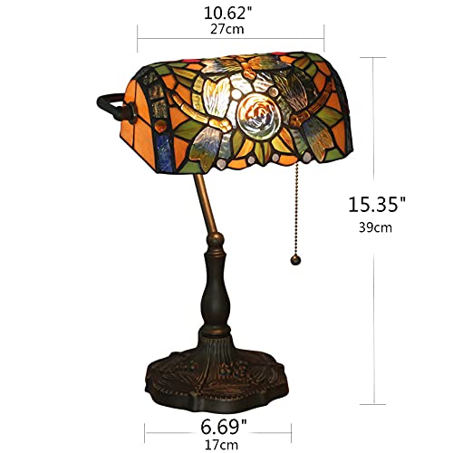 Tiffany Style Bankers Table Lamp Stained Glass Piano Desk Lamp Vintage Bedroom Bedside Lamp for Study