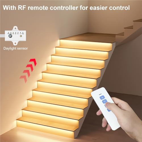Smart Motion Sensor Stair Light 16 20 Step Staircase with Remote Controller Light Sensor 3000K LED Strip