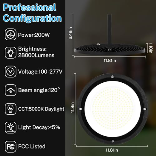 4pack 200WSuper Bright High Bay Led Shop Lights 28000LM 5000K100 (4 Count)