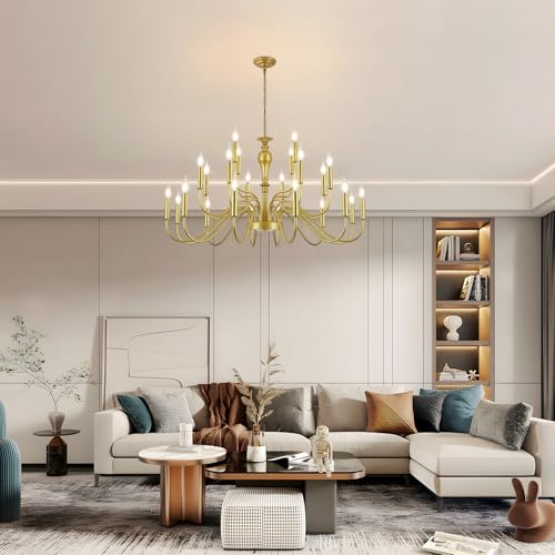 24 Light Large Gold Chandelier Farmhouse Chandeliers for High Ceiling Foyer