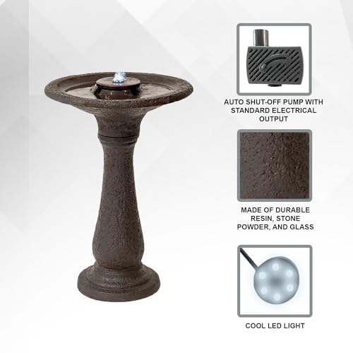 23.43" Tiered Freestanding Classic Bird Bath Outdoor Water Fountain Resin with Auto Shut