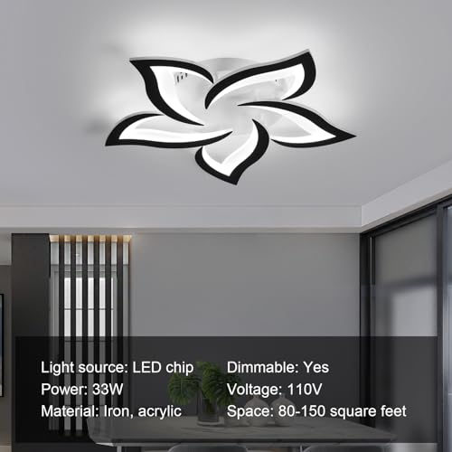 25.6" Flower Shaped Ceiling Light Dimmable Modern Ceiling Lamp Remote Control LED Lighting Fixture for Bedroom Dining Room Kitchen