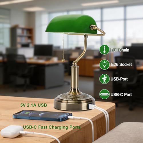Bankers Lamp with USB&Type