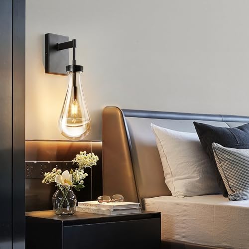 Raindrop Wall Sconces Set of Two Black Sconces Wall Decor Modern Wall Lighting Glass Bathroom Sconces Indoor Vanity Light Wall Lamp for Bedroom Living Room Stair (2 Count)