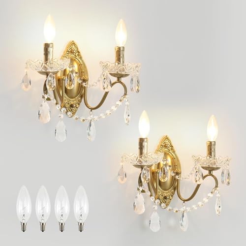 14inch Vintage Crystal Wall Sconces Set of Two (2 Count)