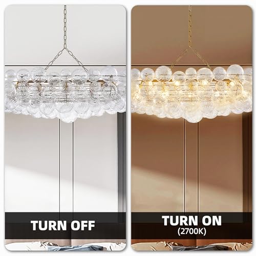 Nordic Bubble Ball Swirled Glass Long Chandelier 50 Inches Gold and Clear