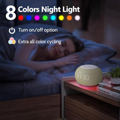 Auto Dimmable Sound Machine Alarm Clock with Night Light for Girls