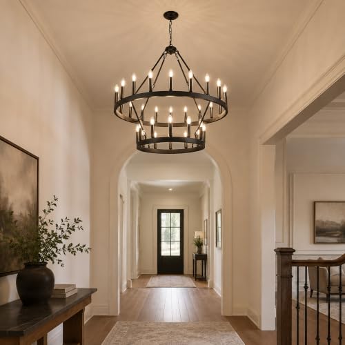 2 Tier Black Wagon Wheel Chandelier
