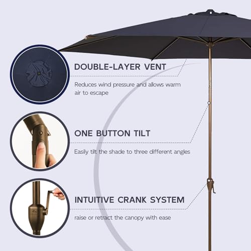 11FT Outdoor Patio Umbrella Outdoor Table Umbrella with Crank Market Umbrella 6 Sturdy Ribs UV Protection Waterproof and Push Button Tilt for Garden Deck Backyard Pool