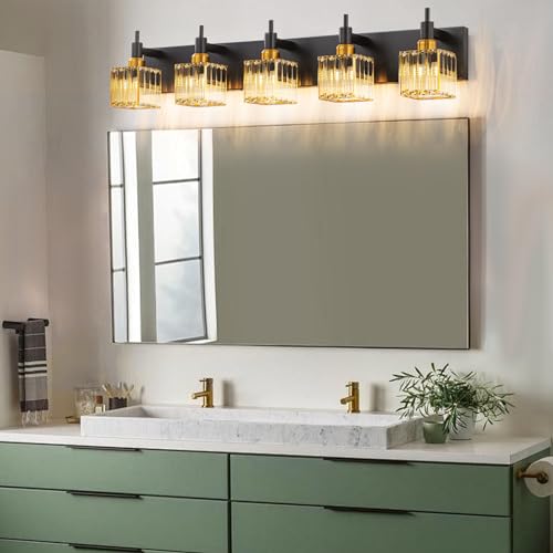 Modern Crystal Bathroom Vanity Light Black Gold 5