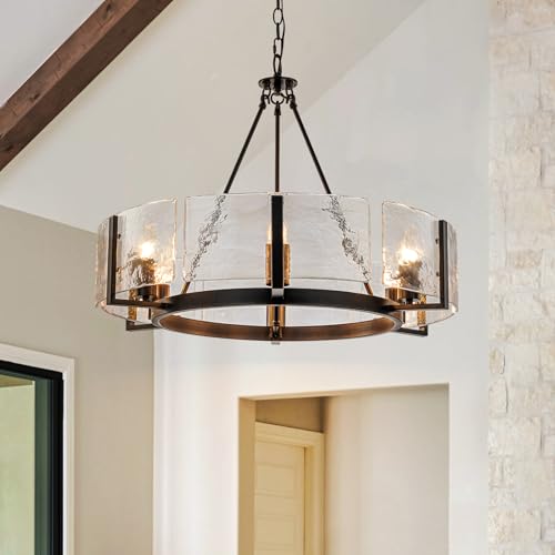 Black Glass Drum Chandelier 27.6” Modern Dining Room Chandelier