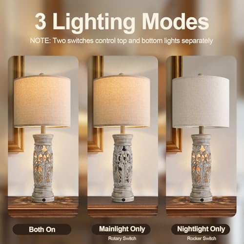 27.25”Farmhouse Table Lamps Set of 2 with Night Light (2 Count)
