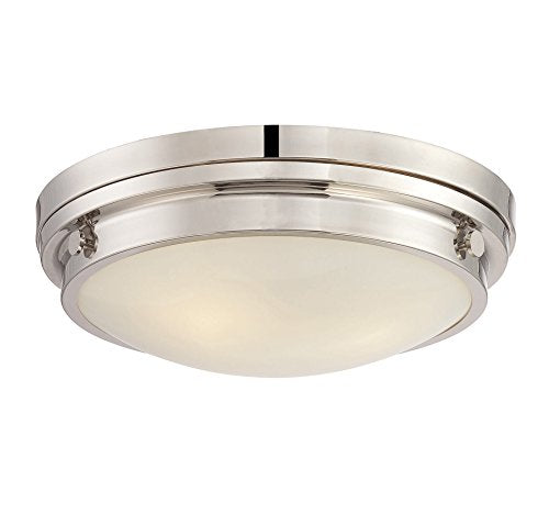 6-3350-16-109 Lucerne Industrial White Glass Flush Mount, 3-Light 180 Total Watts, 5" H x 15" W, Polished Nickel