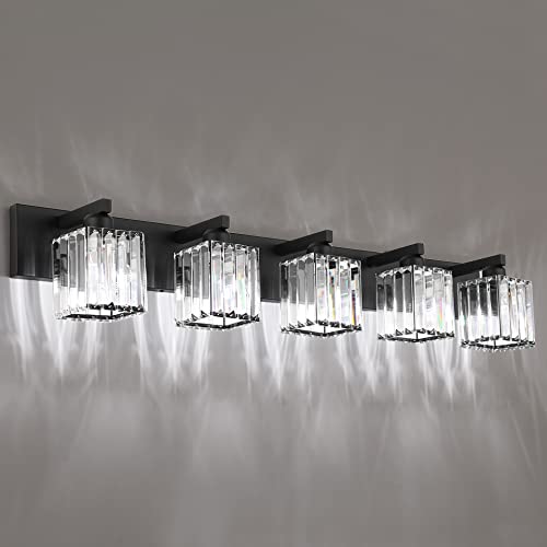 Bathroom Vanity Light Black Light Fixtures 5 Light Crystal Vanity Light Modern Bathroom Lighting