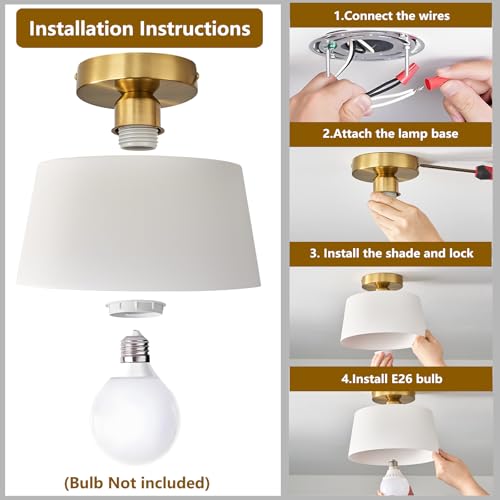 2 Pack White and Gold Modern Semi Flush Mount Ceiling Light Fxiture 10 in (2 Count)