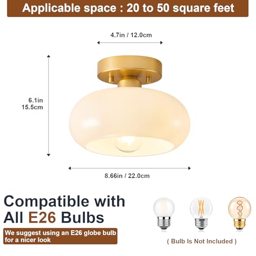 Mid Century Modern Gold Semi Flush Ceiling Light 8.66 Inch