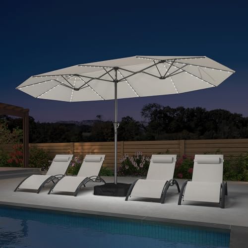 Patio Umbrella 14ft with Base and Solar Lights Outdoor