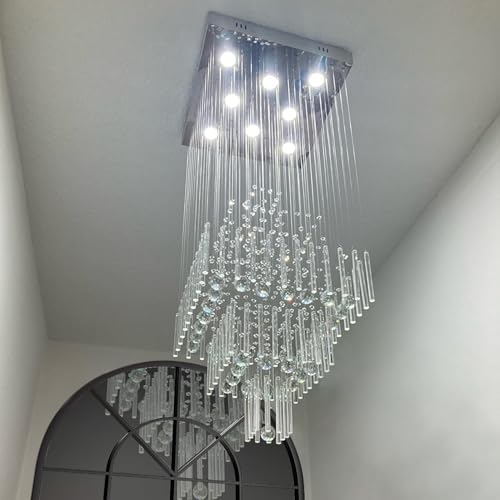 Crystal Chandelier Modern Chandelier Modern 8 Lights Square Chandelier Light Luxury 3 Tier Crystal Raindrop Chandeliers Flush Mount Ceiling Light Pendant for Foyer Modern Chandeliers for Entryway