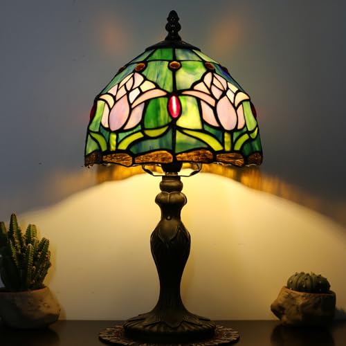 Small Tiffany Table Lamp Stained Glass Memory Lamp Pink Tulip Style