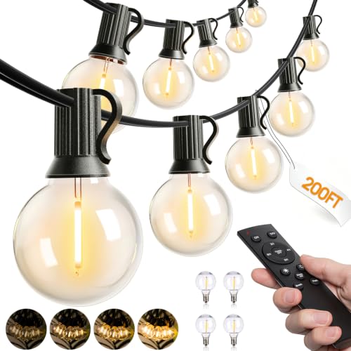 200FT Outdoor String Lights G40 LED Remote Dimmable Waterproof