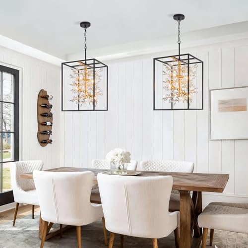 Modern Black and Gold Crystal Chandelier for Foyer Entryway