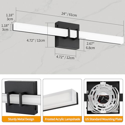 Modern Black Vanity Light Bar 24 Inch
