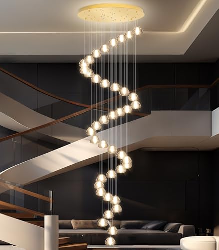 236'' Long Large Crystal Chandeliers LED Chandeliers for High Ceiling Handing Light Fixture for Entrance Hallway Foyer Staircase Lobby Gold