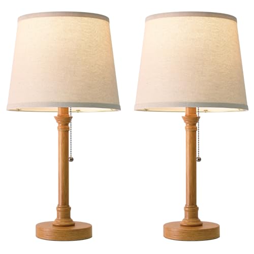 19.5" Wood Grain Rustic Table Lamps Set of 2 for Living Room Bedroom