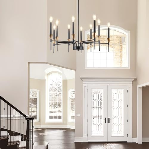 Black and Gold Chandelier 26.8 Inch Farmhouse Dining Room Light Fixture