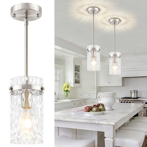 2 Pack Brushed Nickel Pendant Lights Kitchen Island Modern Hammered Glass (2 Count)