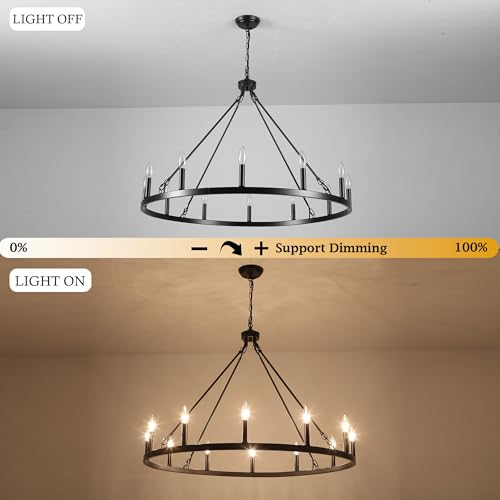Wagon Wheel Chandelier 12 Light 38" Farmhouse Chandelier for Dining Room