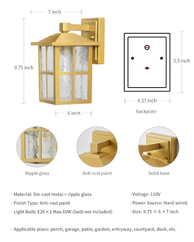 Gold Outdoor Waterproof Modern Patio Wall Light Fixtures Set of 2 (2 Count)