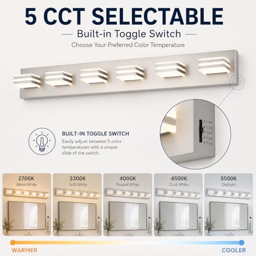 6 Light Brushed Nickel Vanity Light for Double Sink Bathroom
