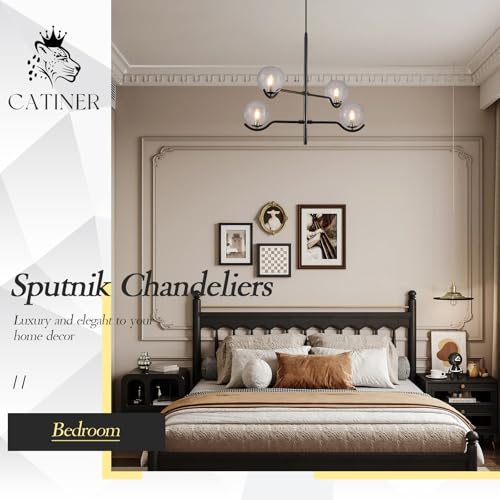 Modern 31" 4 Light Black Sputnik Chandelier with Smoke Glass Globe