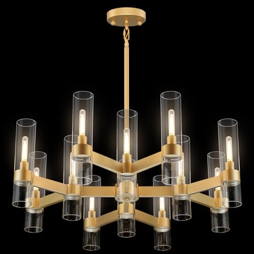 12 Light Large Gold Farmhouse Chandeliers for Dining Room Light Fixture 34"