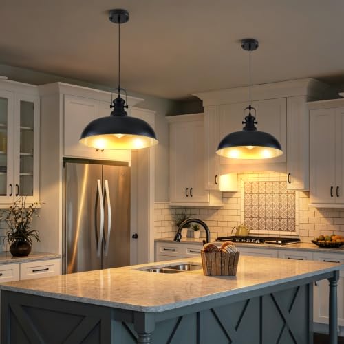 2 Pack 15.7" Matte Black Barn Pendant Lights