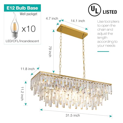 31.5" Modern Rectangle Crystal Chandelier