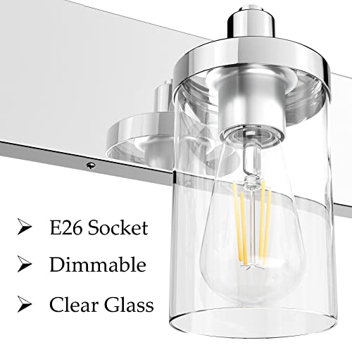 Bathroom Vanity Lighting Fixtures Chrome Vanity Light 2 Light Stainless Steel Bathroom Light with Clear Glass Shade